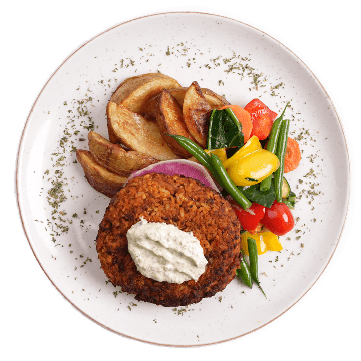 Vegan Black Bean Burger with Tzatziki sauce