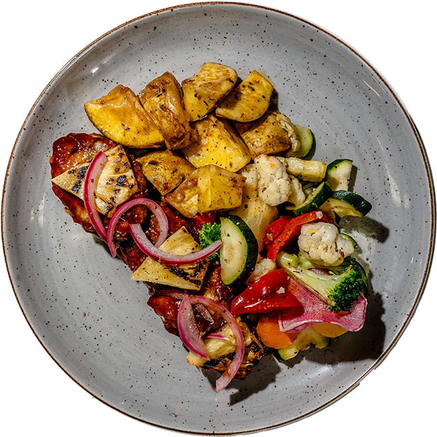 Gourmet XL - Korean BBQ Meat loaf w/ Pickled Onions and Grilled Pineapple
