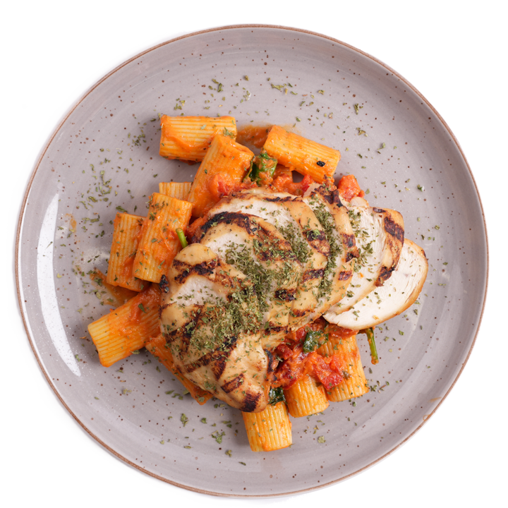 Family Meal - Creamy Spicy Rigatoni with Grilled Chicken Breast