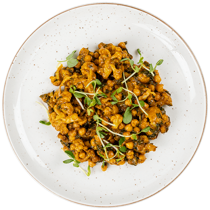 Vegan Cauliflower Spinach and Chickpea Curry – Protein Chefs