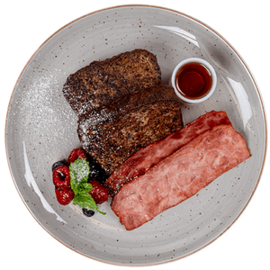 Breakfast - Gluten Free French Toast served with Turkey Bacon and Maple Syrup