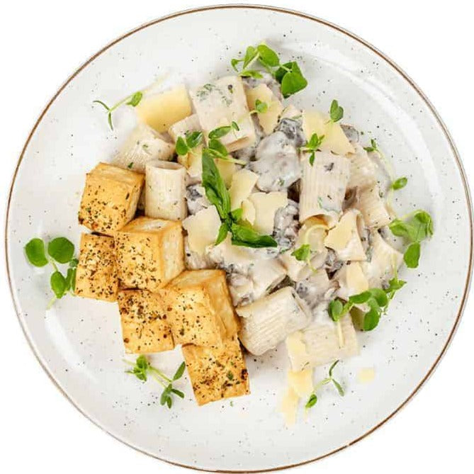Vegan Organic Tofu Mushroom Rigatoni – Protein Chefs