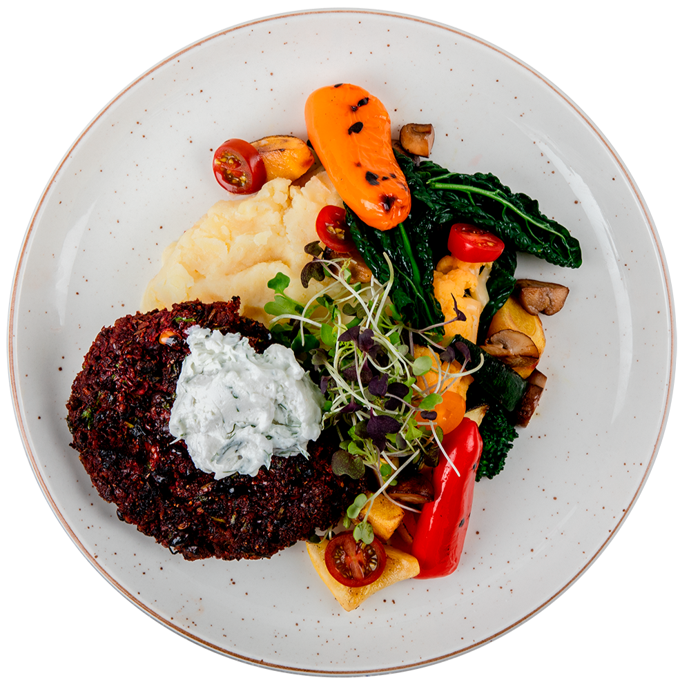 Vegan Black Bean Burger with Tzatziki sauce