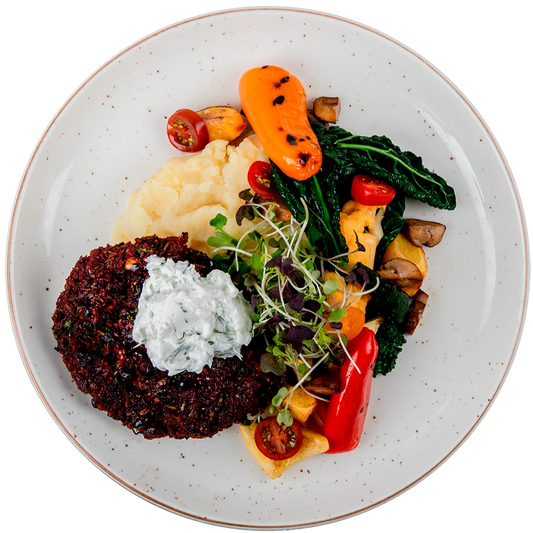 Vegan Black Bean Burger with Tzatziki sauce