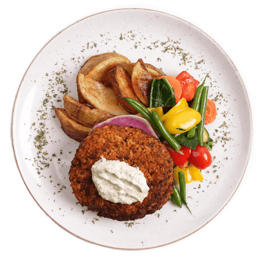 Vegan Black Bean Burger with Tzatziki sauce