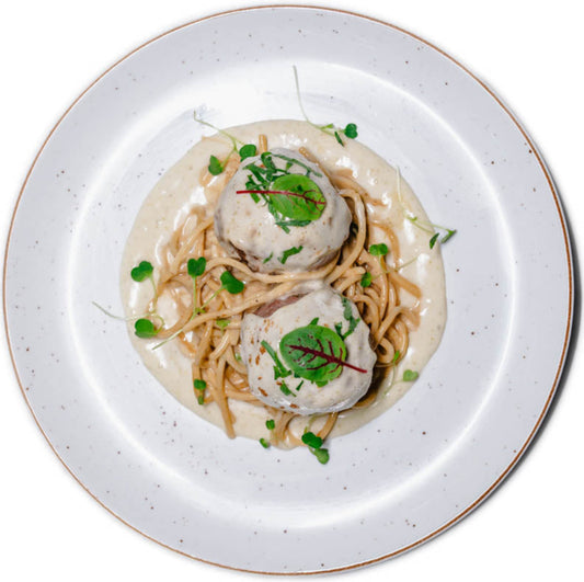 Vegan - Swedish Impossible Meatball Spaghetti with Creamy Coconut Sauce