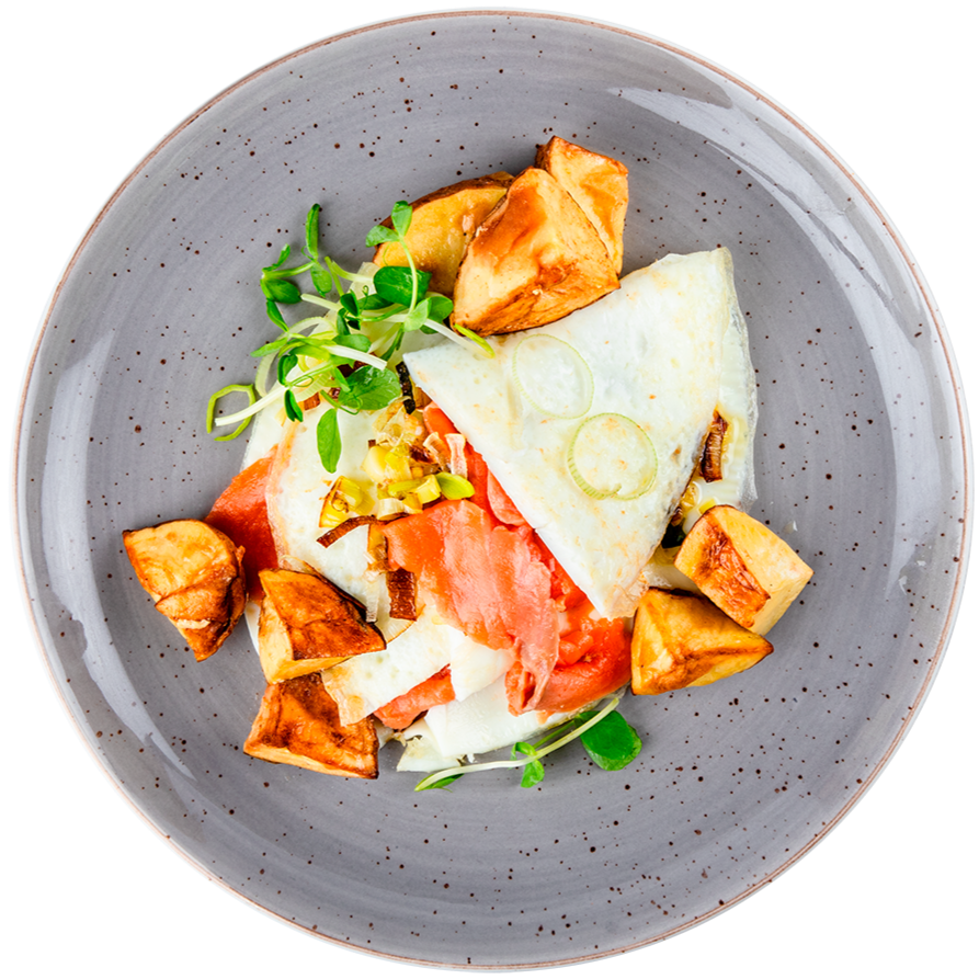 Breakfast - Smoked Salmon and Leek Omelet with Herb Roasted Potatoes