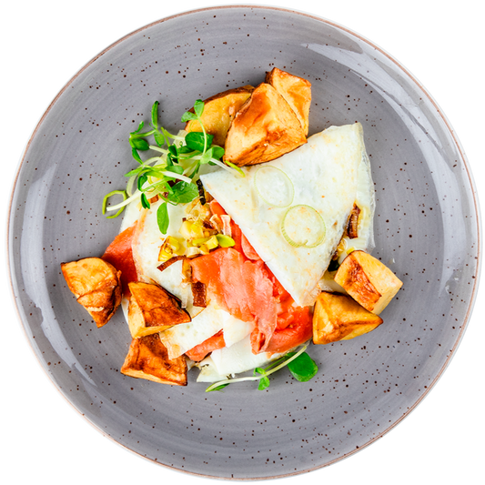 Breakfast - Smoked Salmon and Leek Omelet with Herb Roasted Potatoes