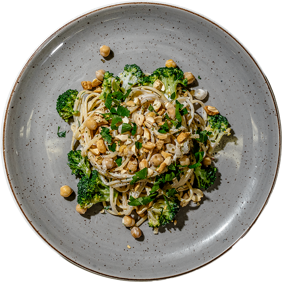 Vegan - Creamy Lemon Linguini with Chickpeas and Broccoli