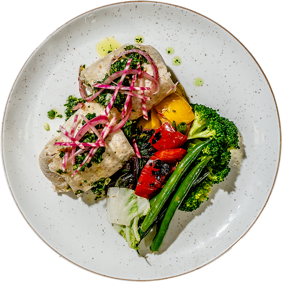 Vegan - Vegan Mushroom Enchiladda w/ Chimichurri and Pickled Red Onions