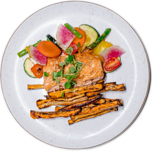 Athlete – Sweet Potato Fry Bowl with Salmon & Lemon