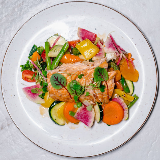 Keto - Pan Seared Salmon with Ponzu Sauce (Organic Atlantic Salmon) with Roasted Pine nuts 