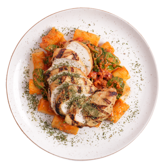 Family Meal - Creamy Roasted Red Pepper Rigatoni with Grilled Chicken