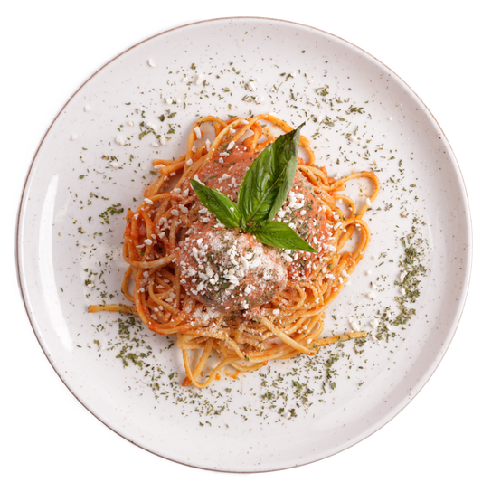 Family Meal - Spaghetti Classic Meatballs with Tomato Sauce and Parmesan Cheese