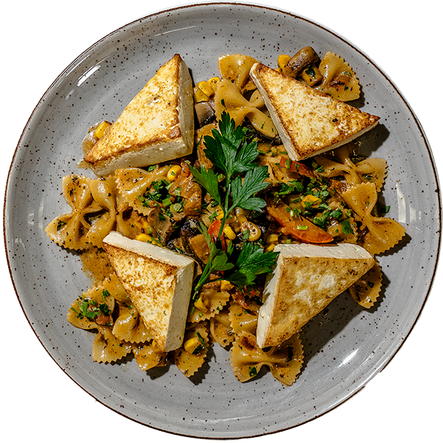 Vegan - Creamy Cajun Farfalle with Roasted Tofu