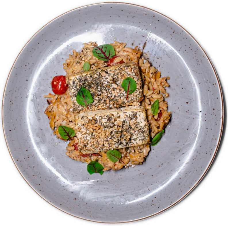 Vegan - Creamy Tomato Orzo with Crispy Tofu Cutlets