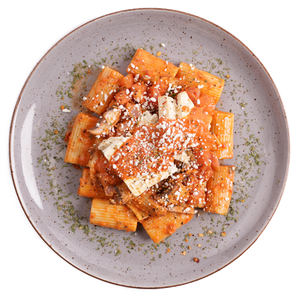 Vegan - Creamy Tomato Rigatoni with Crispy Tofu Cutlets